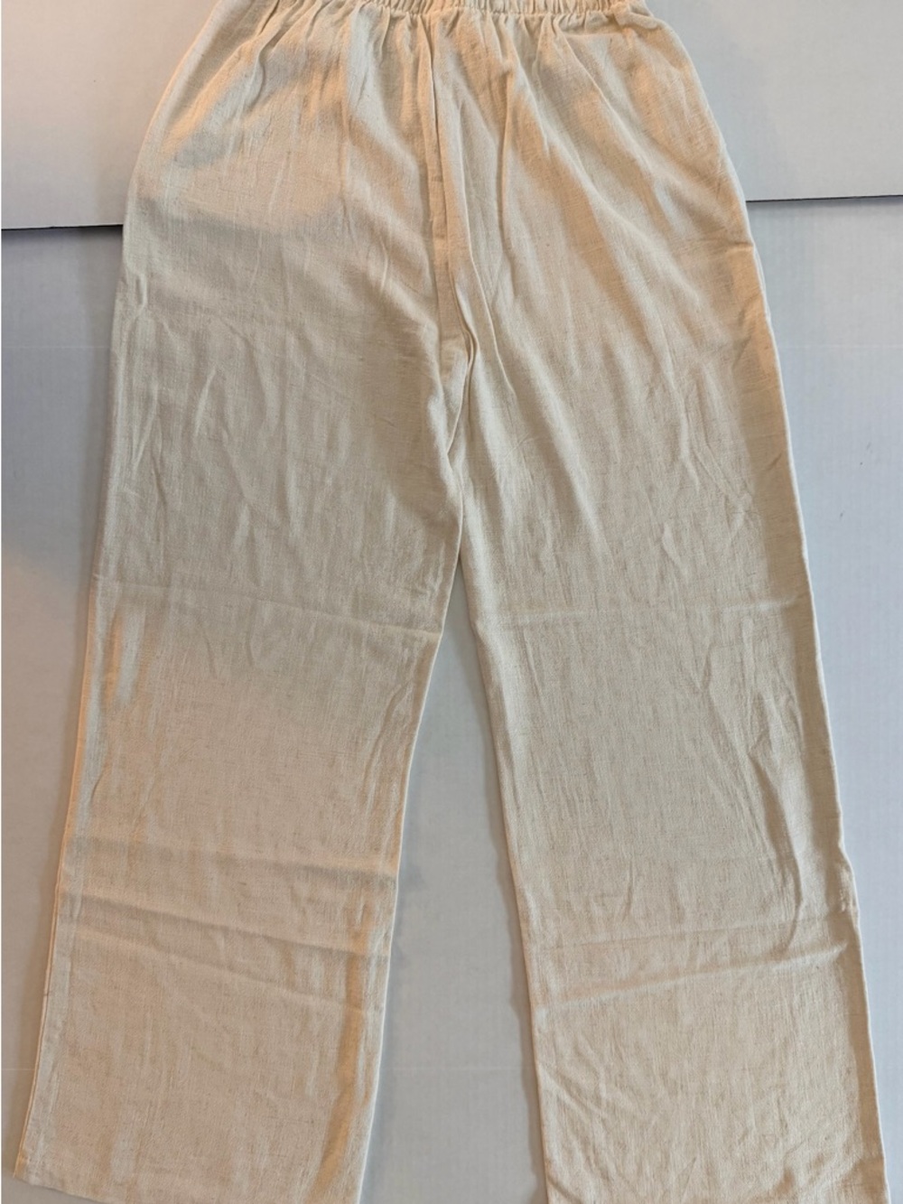 INDERO Women's Beige Viscose Linen Blend Wide Leg Drawstring Pants Size M - Picture 2 of 8